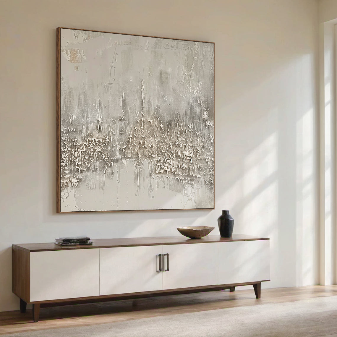 Distressed Drip Canvas-Soft Gray & Cream Tones-AURA024
