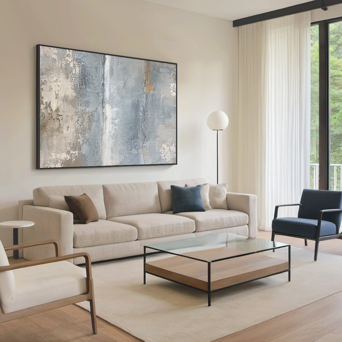 Minimalist Seascape Texture Canvas-Cool Blue & Taupe Painting-AURA035