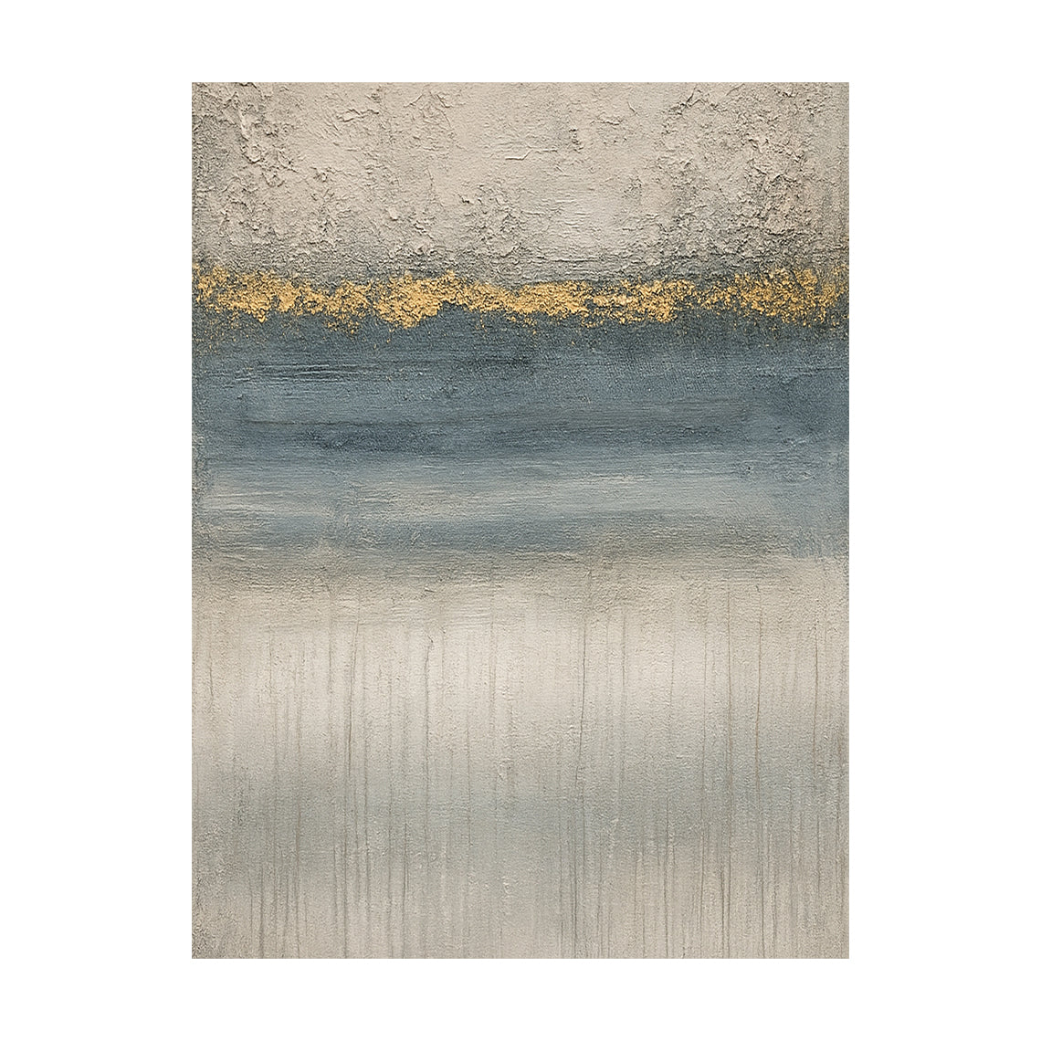 Abstract Gray Blue Art Plaster Textured High-Relief with Golden Accents Modern Organic Minimalist Luxe AurafyArt AURA607
