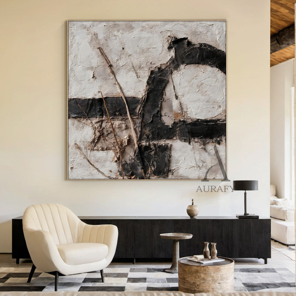 Black Abstract Wall Art Decor for Modern Home Office Spaces AURA234
