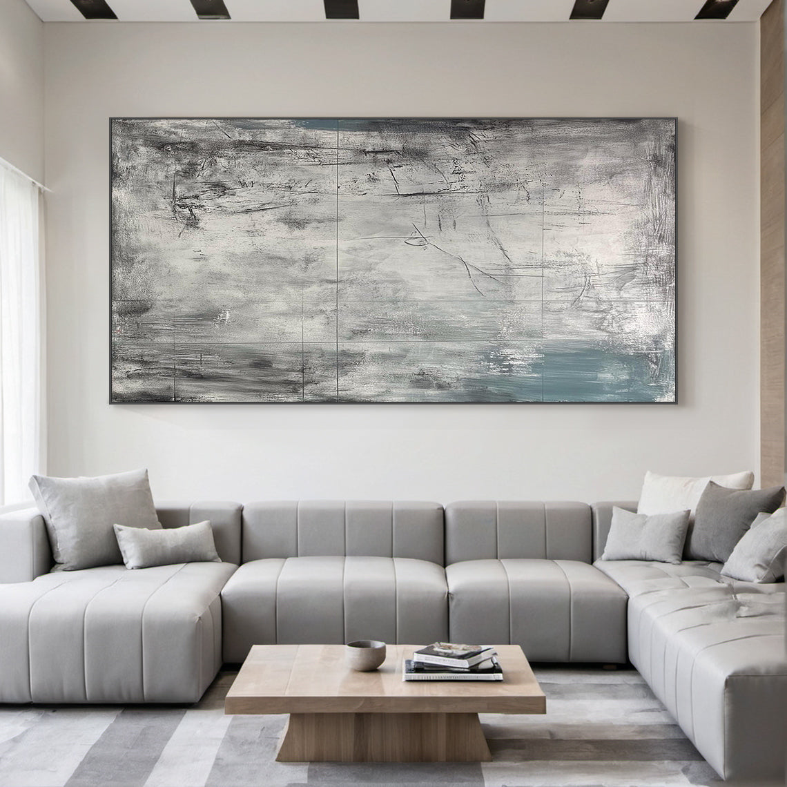 Wabi Sabi Gray Abstract Textured Canvas Wall Art Living Room AURA224
