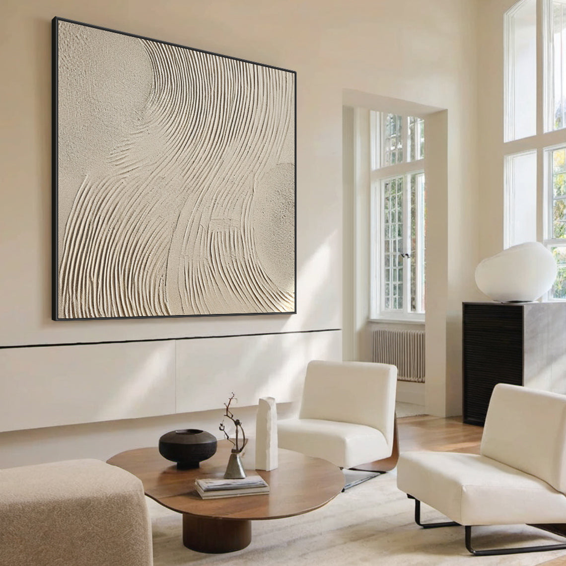 Swirling Impasto Canvas-Cream & Linen Tones-AURA044