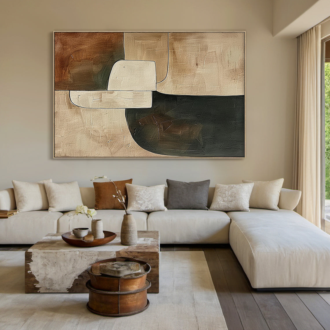 Earthen Silence — Textured Abstract in Clay & Charcoal – AURA108(Horizontal)
