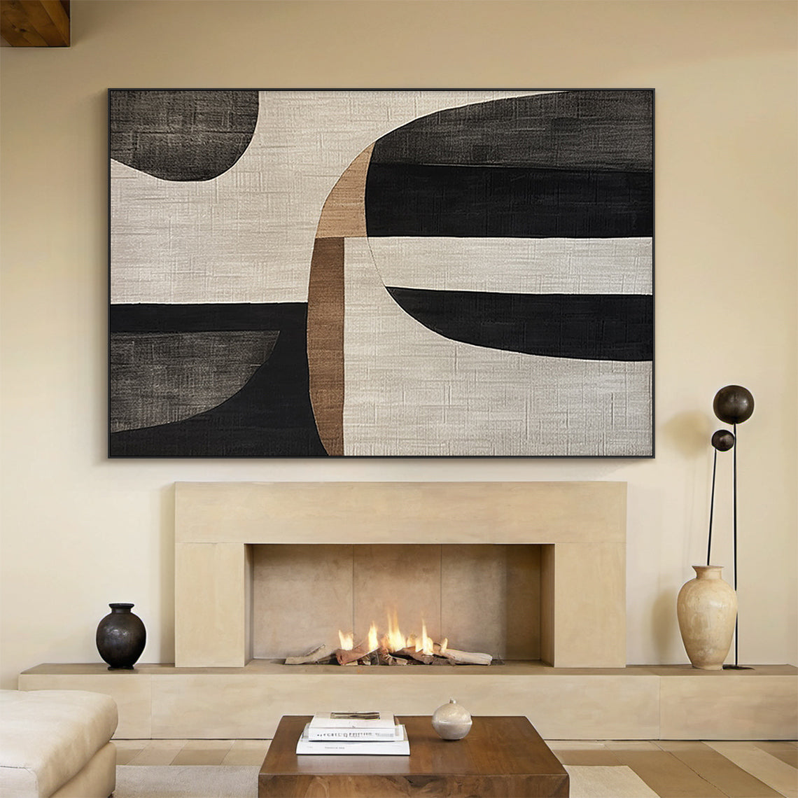 Curved Harmony Black Brown Texture Wall Art-AURA053