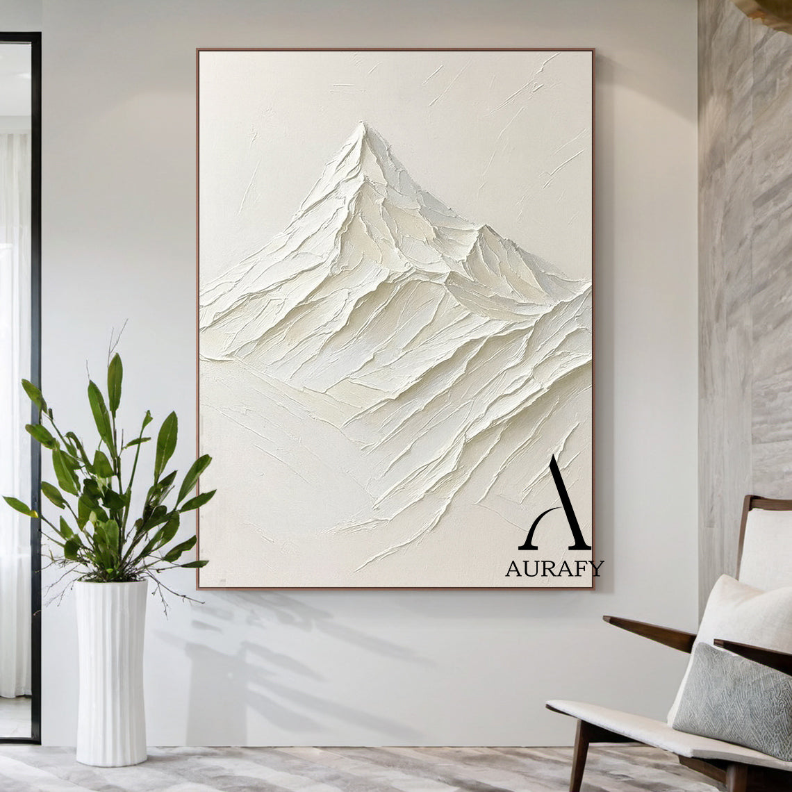 Minimalist Wall Art Beige Impasto Tactile Surface Knife Strokes Wabi-Sabi Abstract Mountain Art AURA554