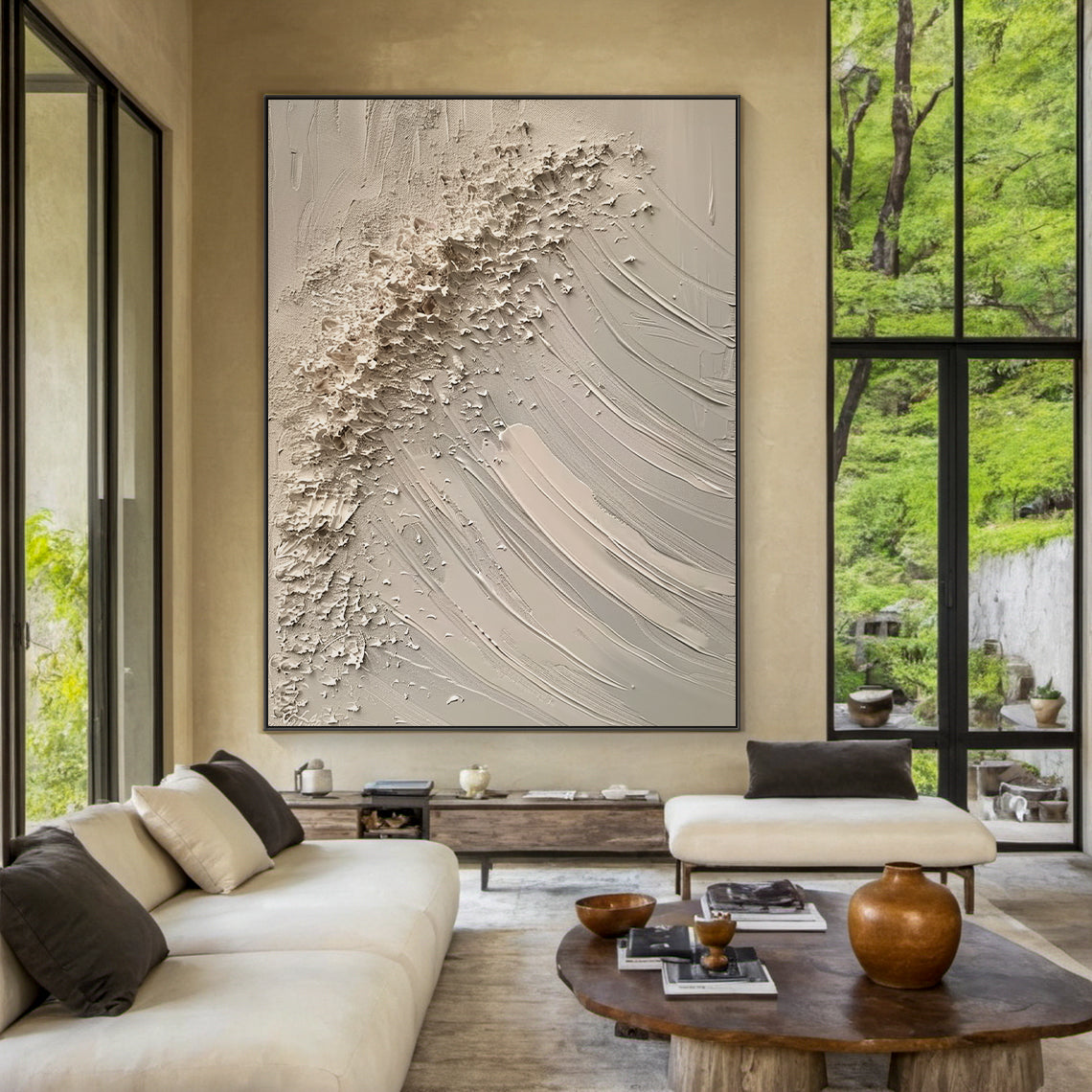 Quiet Tide-Beige Wave & Sky Texture Field-AURA139