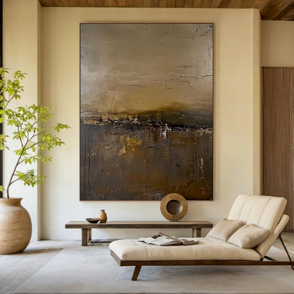 Modern Abstract Wall Art Beige Brown Neutral Entryway Decor Painting AURA197