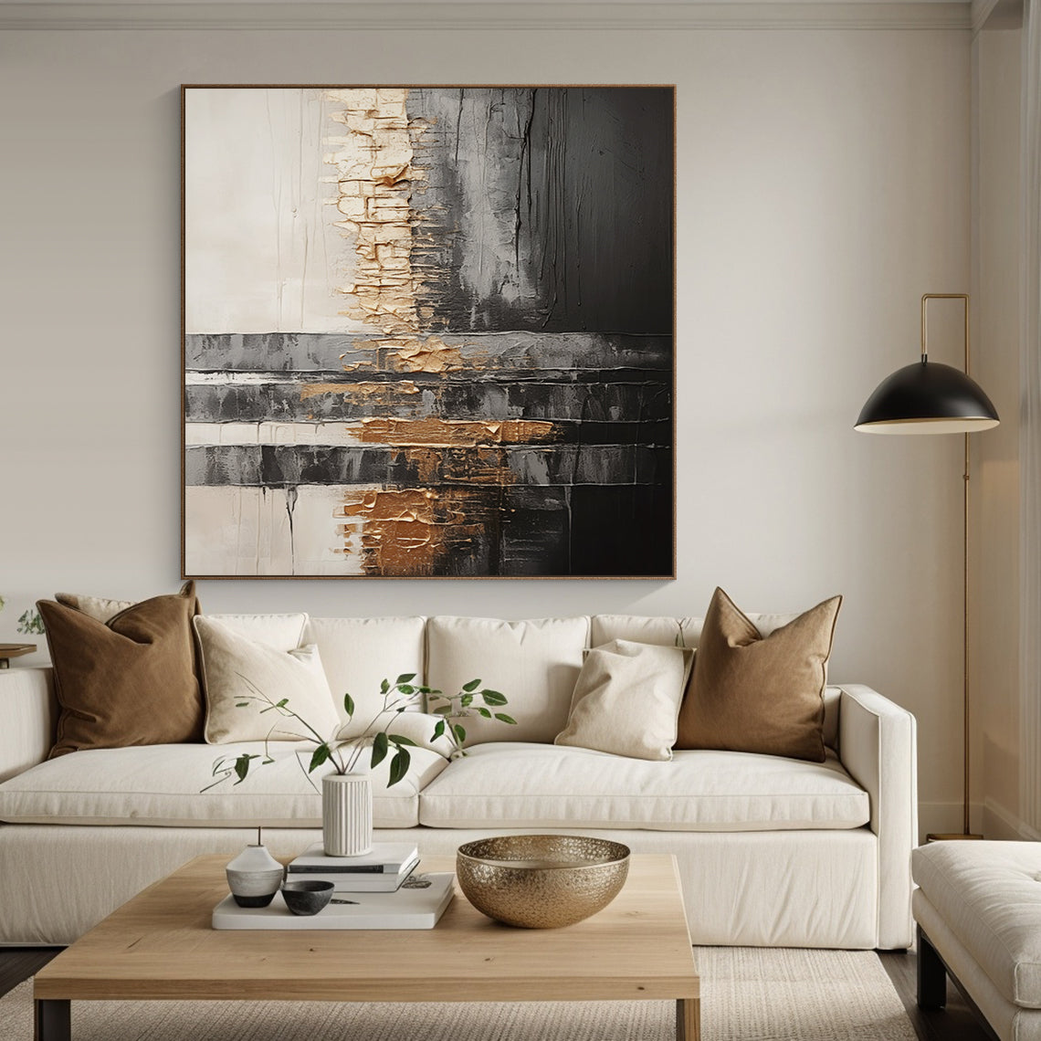 Bronze Axis Canvas — Charcoal & Ivory Textured Wall Art – AURA102
