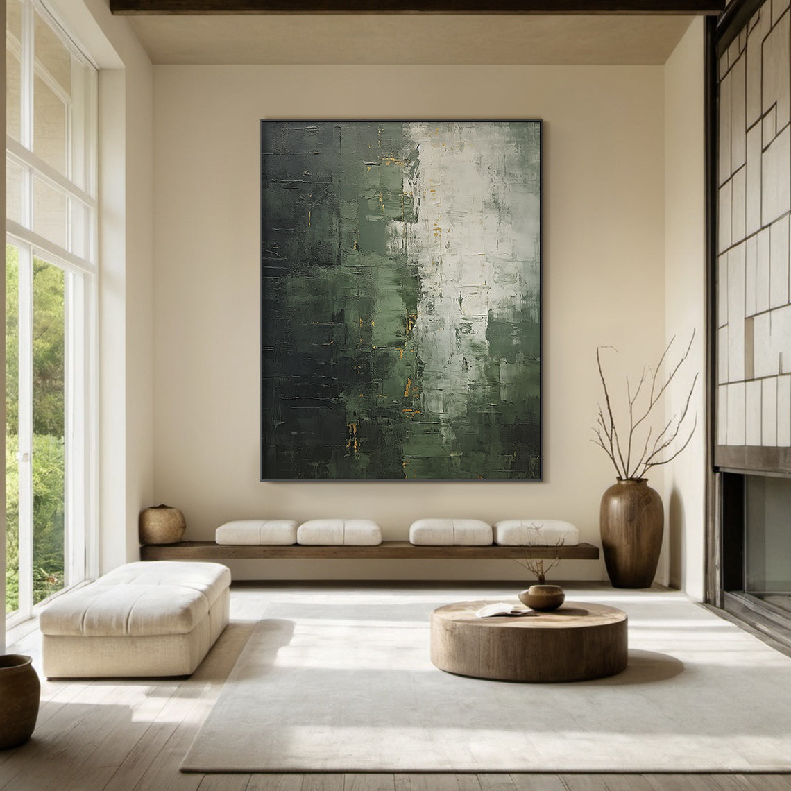 Verdant Patina-Green & Gray Wabi-Sabi Art-AURA076