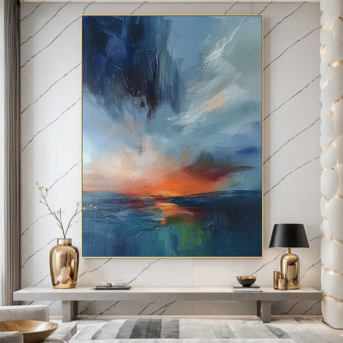 Blue Horizon-Ocean & Sky Minimalist Abstract Art-AURA128