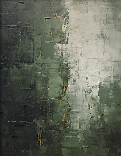 Verdant Patina-Green & Gray Wabi-Sabi Art-AURA076