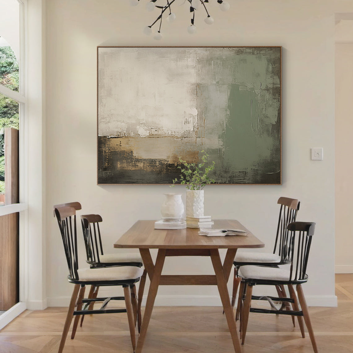 Modern Textural Abstract Wall Art – Sage Green & Earth Neutrals – AURA023(Vertical)