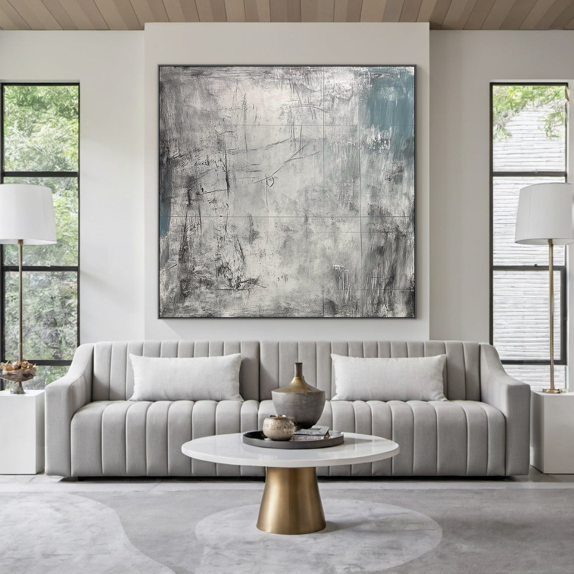 Wabi Sabi Gray Abstract Textured Canvas Wall Art Living Room AURA224