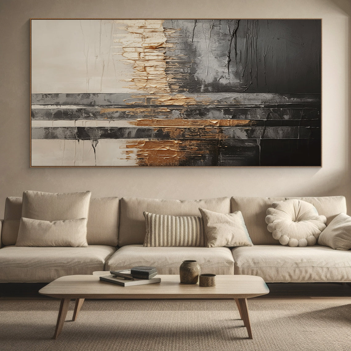 Bronze Axis Canvas a Charcoal & Ivory Textured Wall Art-AURA102