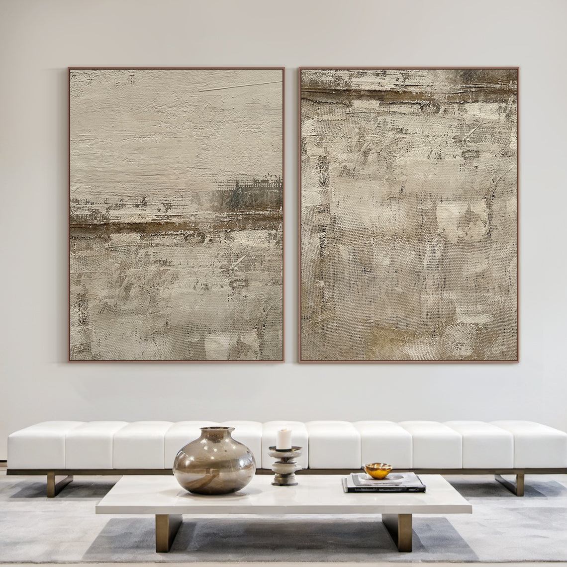 Wabi Sabi Brown Abstract Wall Art Two-Piece Living Room Decor AURA227