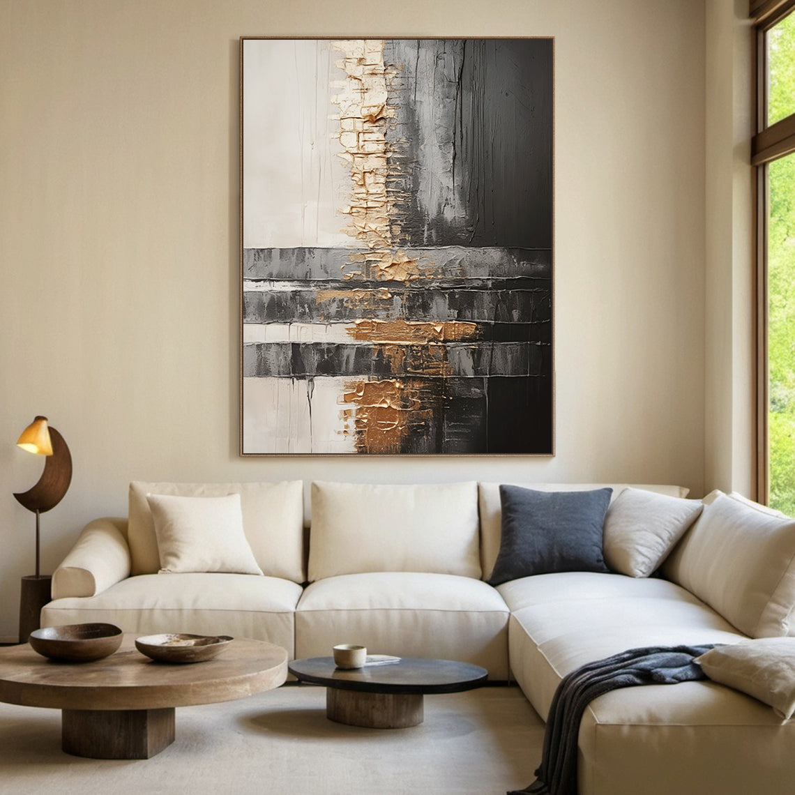 Bronze Axis Canvas — Charcoal & Ivory Textured Wall Art – AURA102