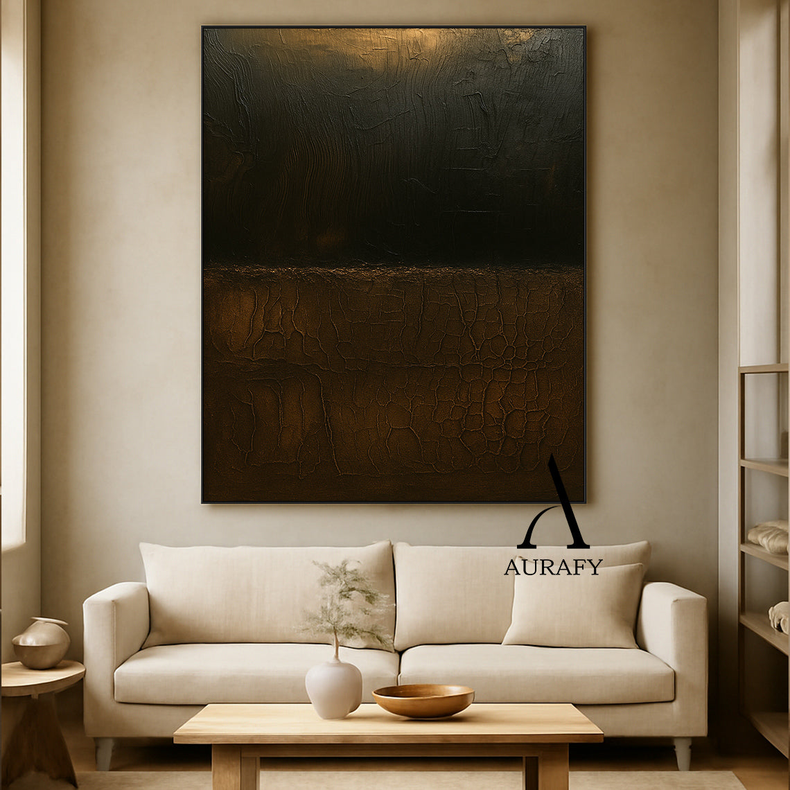 Wabi Sabi Brown Black Crackle Texture Tactile Organic Abstract Wall Art Hand-Scraped AURA565