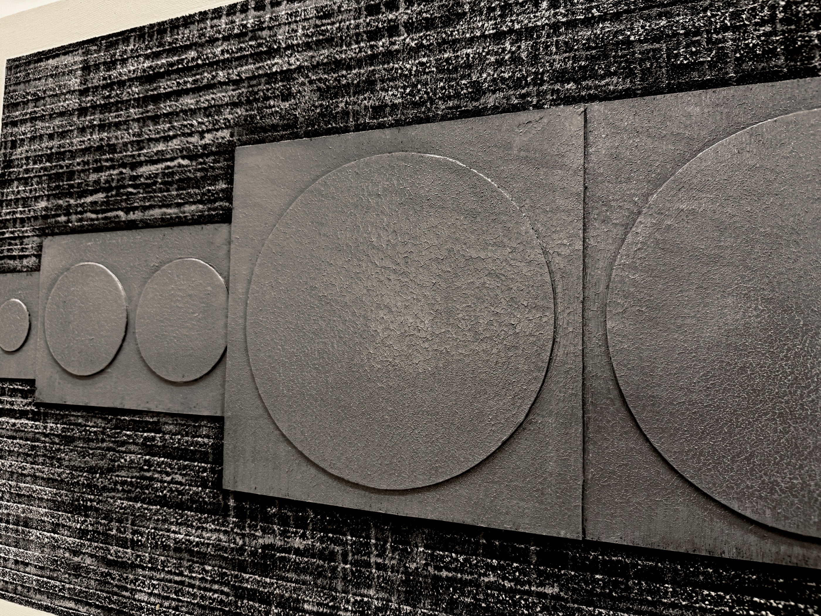 Abstract Textured Geometric Art Plaster Black Gray Sculpted Canvas Wabi-Sabi Japandi Minimalist Wall Decor AURA728