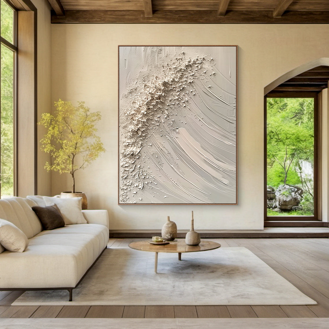 Quiet Tide-Beige Wave & Sky Texture Field-AURA139