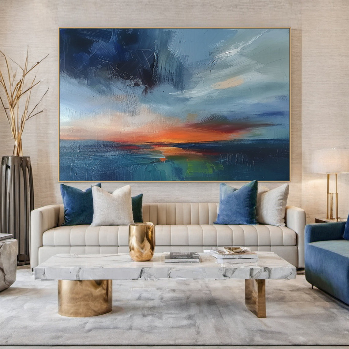 Blue Horizon-Ocean & Sky Minimalist Abstract Art-AURA128