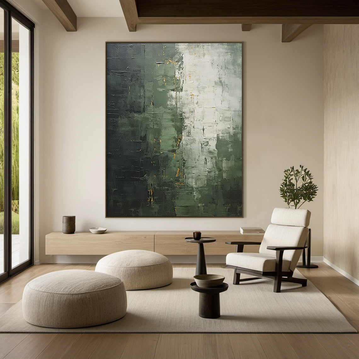 Verdant Patina-Green & Gray Wabi-Sabi Art-AURA076