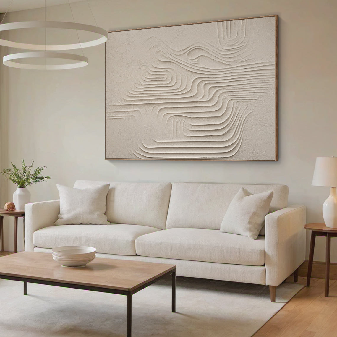 Flowing Horizontal Texture Canvas-Warm Cream Tones-AURA046