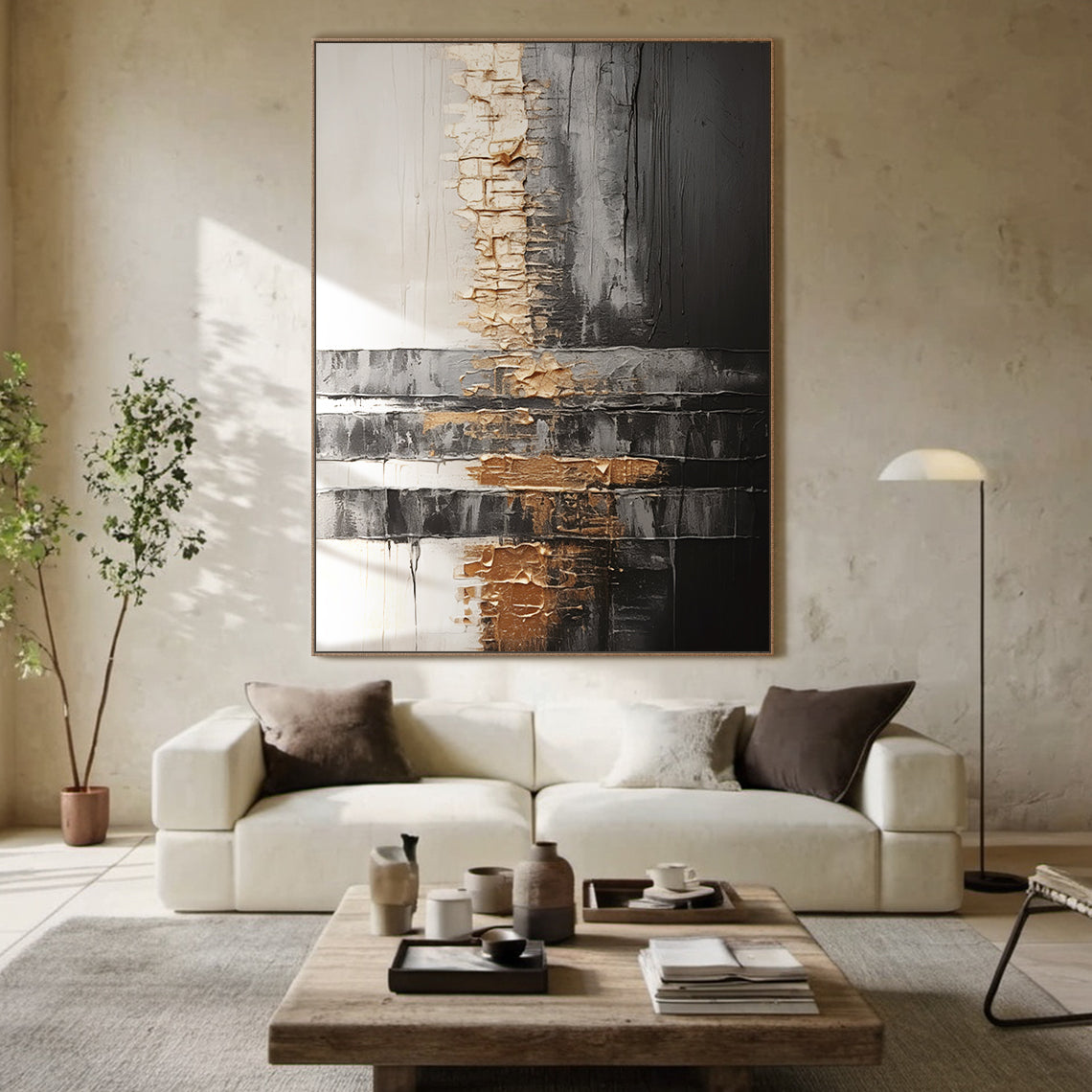 Bronze Axis Canvas — Charcoal & Ivory Textured Wall Art – AURA102
