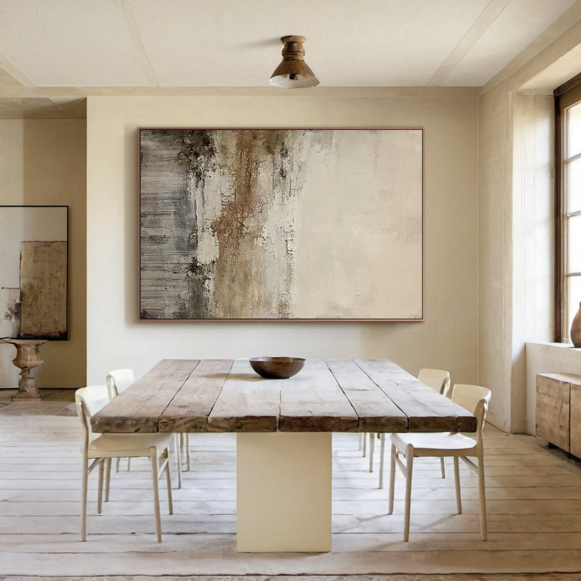 Weathered Horizon Wall Art-Cream & Smoky Taupe Tones-AURA015