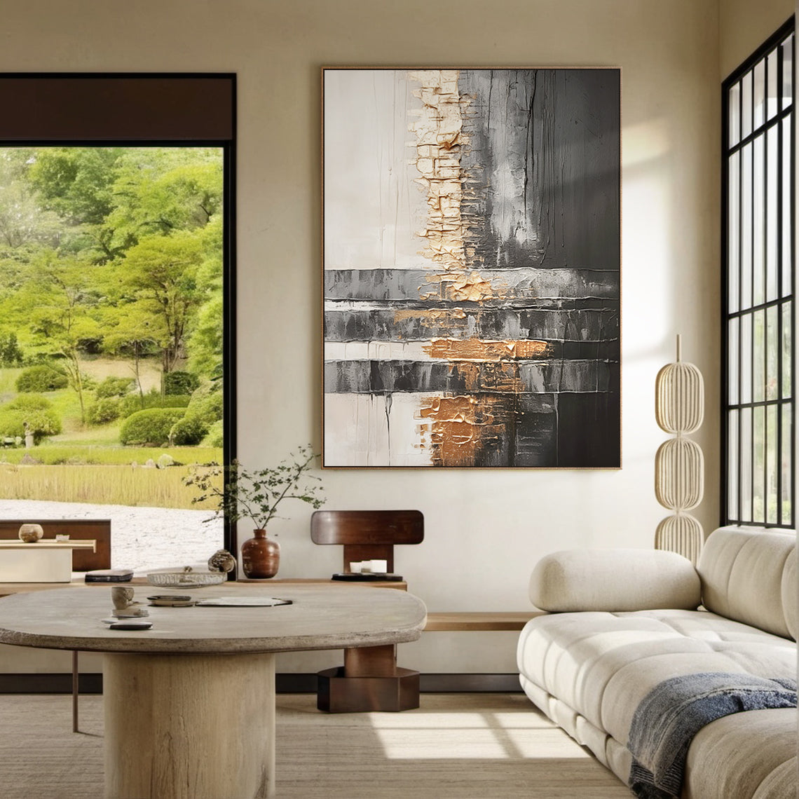 Bronze Axis Canvas — Charcoal & Ivory Textured Wall Art – AURA102