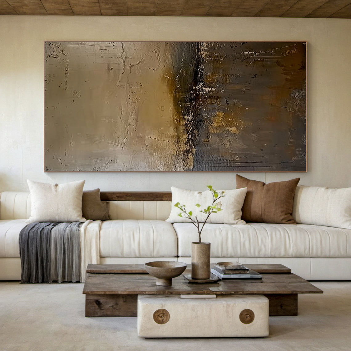 Modern Abstract Wall Art Beige Brown Neutral Entryway Decor Painting AURA197