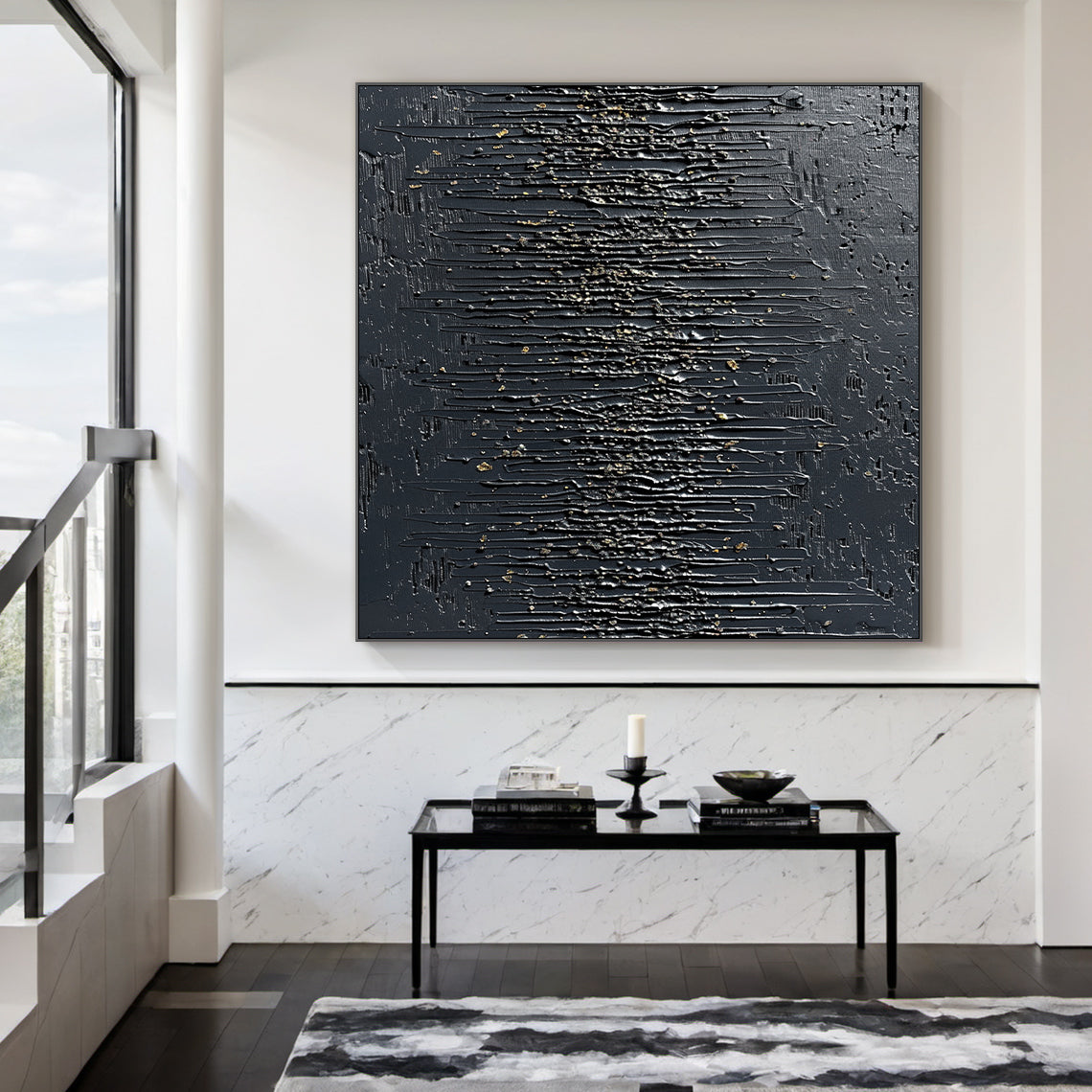 Modern 3D Textured Black Wall Painting for Living Room Bedroom AURA232
