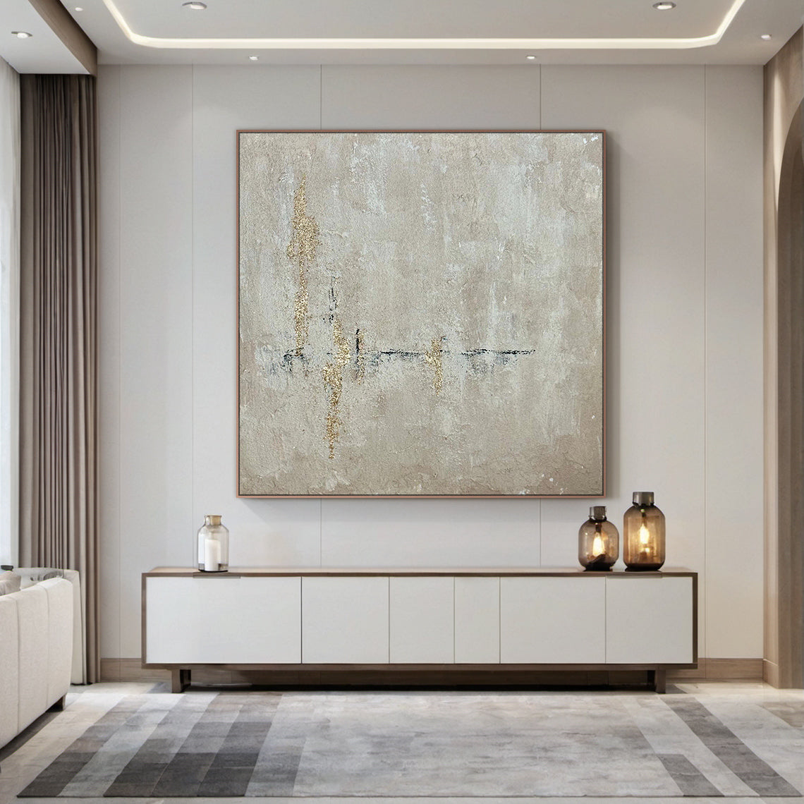 Beige Wabi Sabi Abstract Wall Art Gold Accents Home Decor AURA226