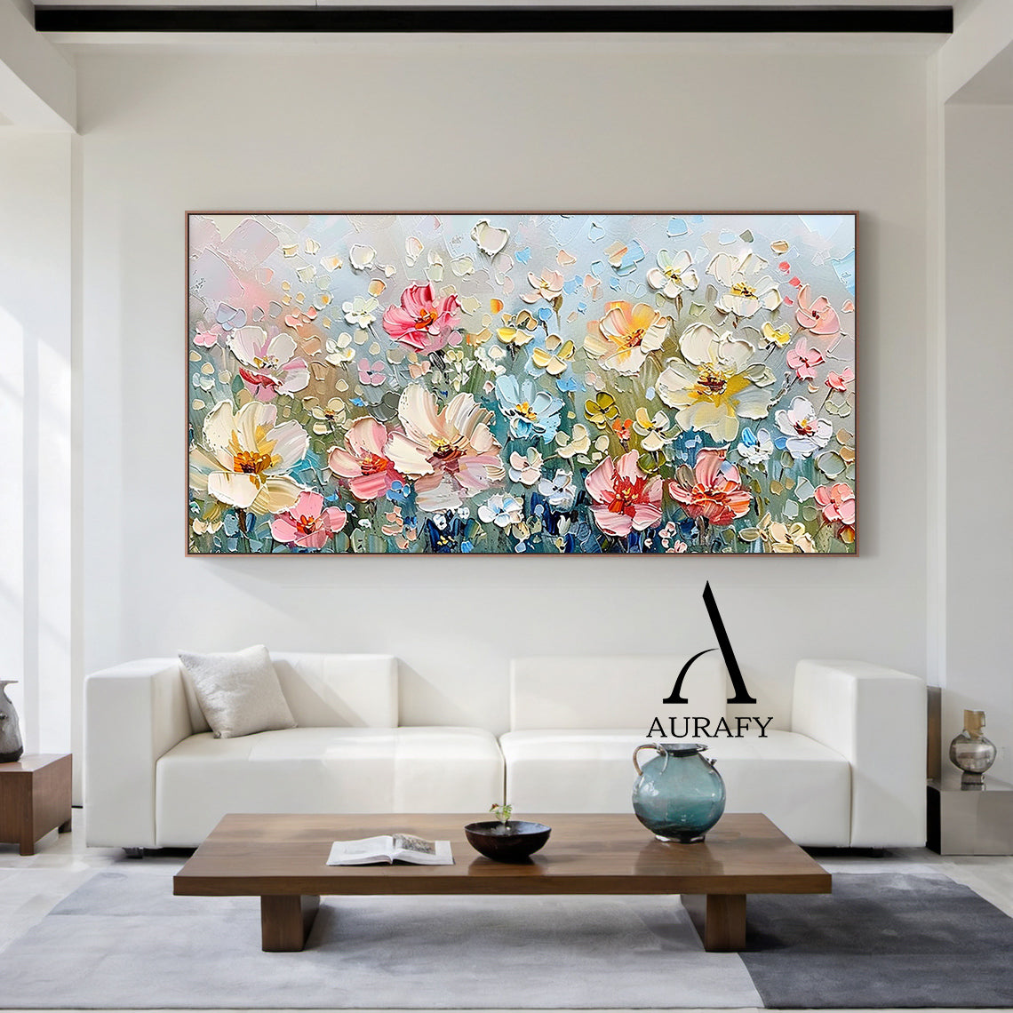 3D Textured Flower Painting Thick Impasto Blue Pink Sculpted Petals Knife Strokes Artwork AURA573