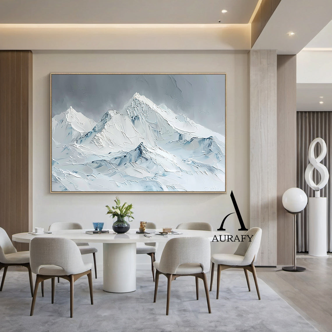 3D Textured Snow Mountain Painting Impasto Tactile Surface Gray White Modern Organic Art AURA519