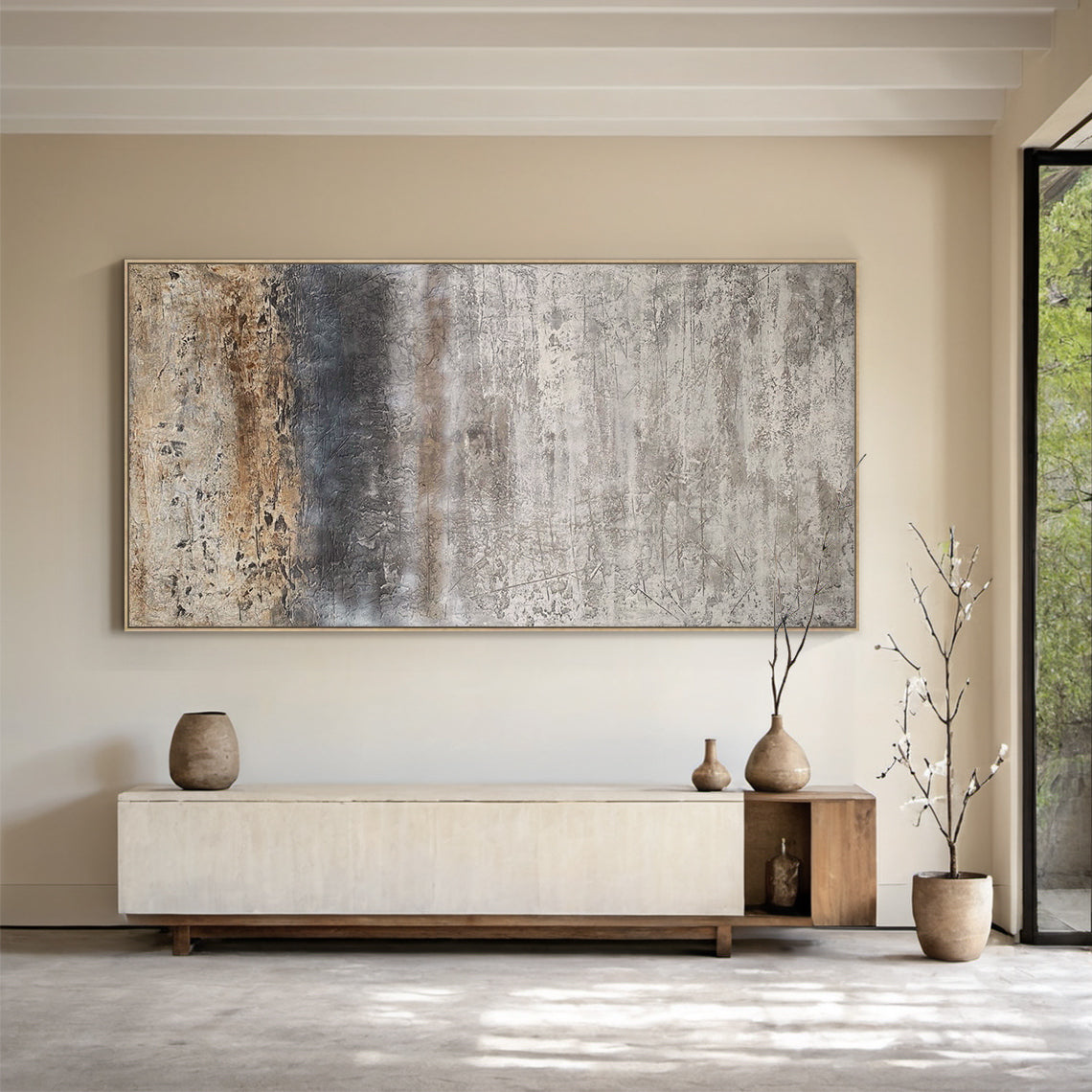 Weathered Horizon-Beige & Brown Wabi-Sabi Art-AURA074