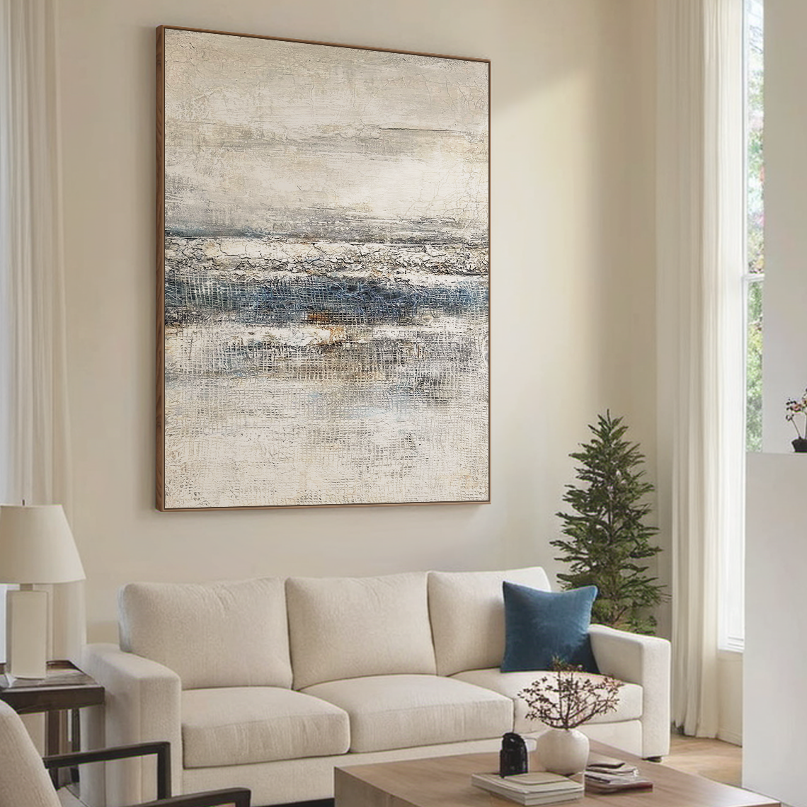 Frozen Silence – White & Grey Wabi-Sabi Textured Wall Art – AURA036(Horizontal)