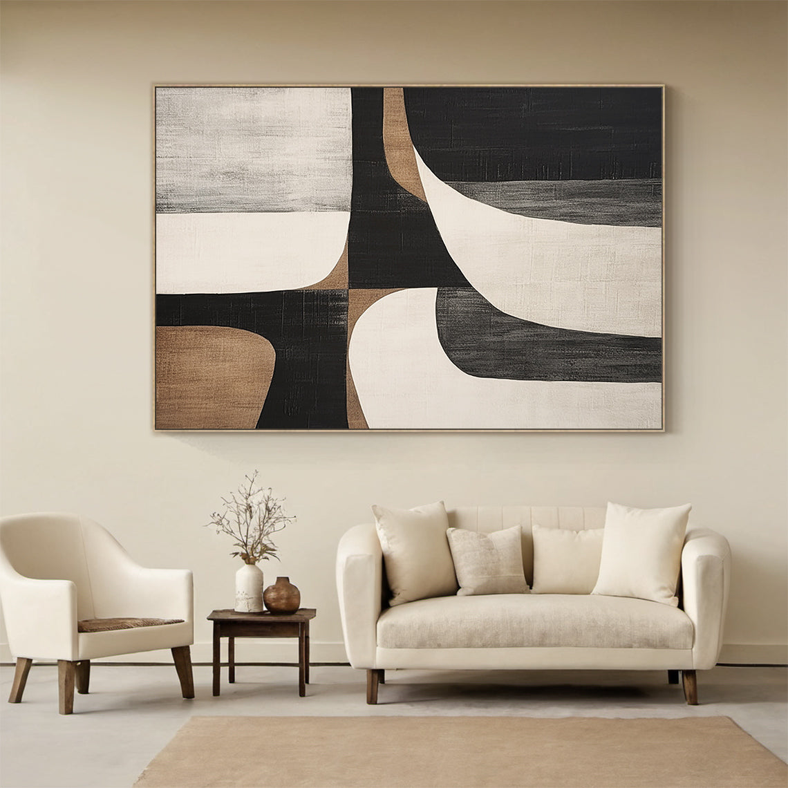 Geometric Balance Neutral Earth Abstract Wall Art -AURA051