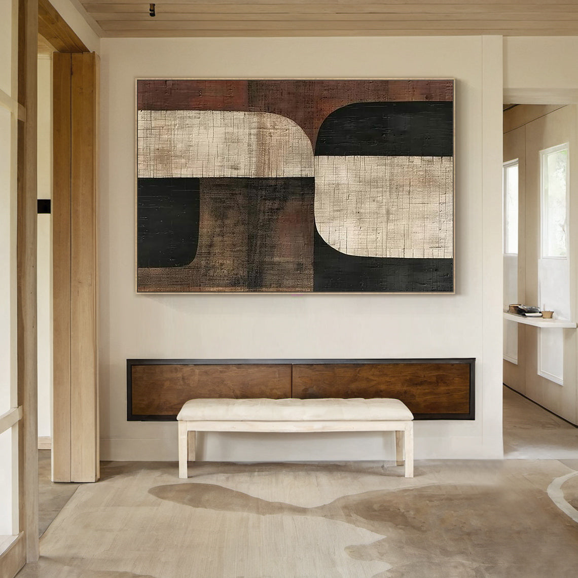Primitive Balance-Beige Brown & Black Abstract Wall Art-AURA055