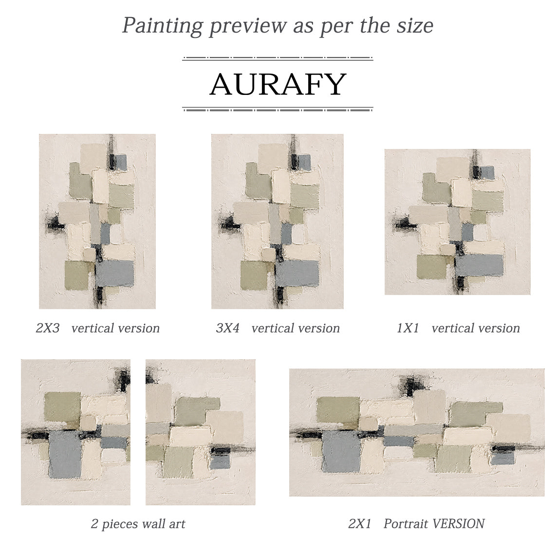 3D Textured Plaster Painting Wabi-Sabi Japandi Geometric Green Beige Knife Stroke Sculpted Canvas Wall Decor AURA753