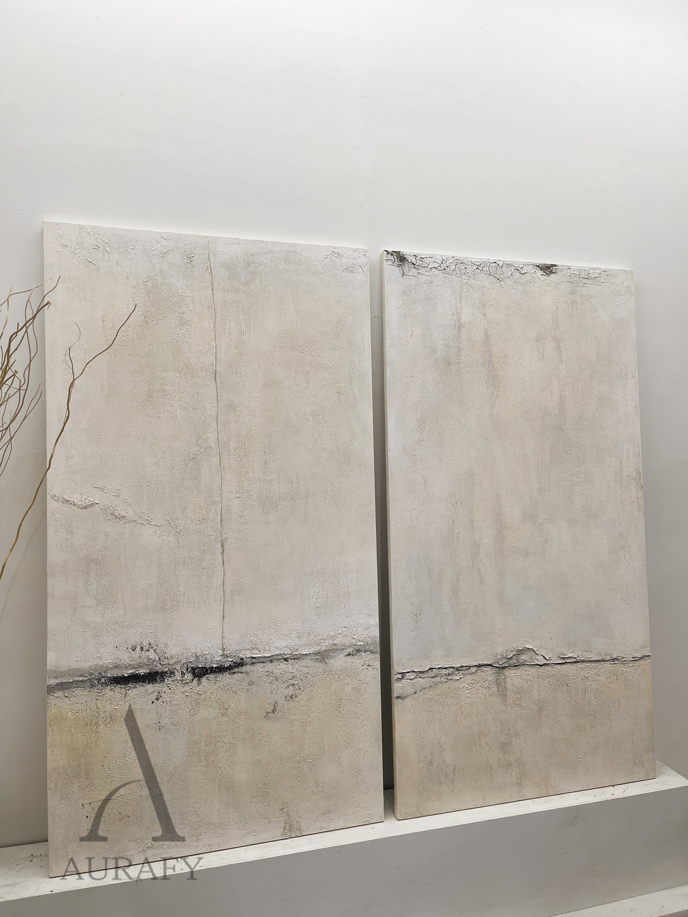 Wabi Sabi Beige Modern Organic Cracked Distressed Tactile Plaster Wall Art Piece AURA570