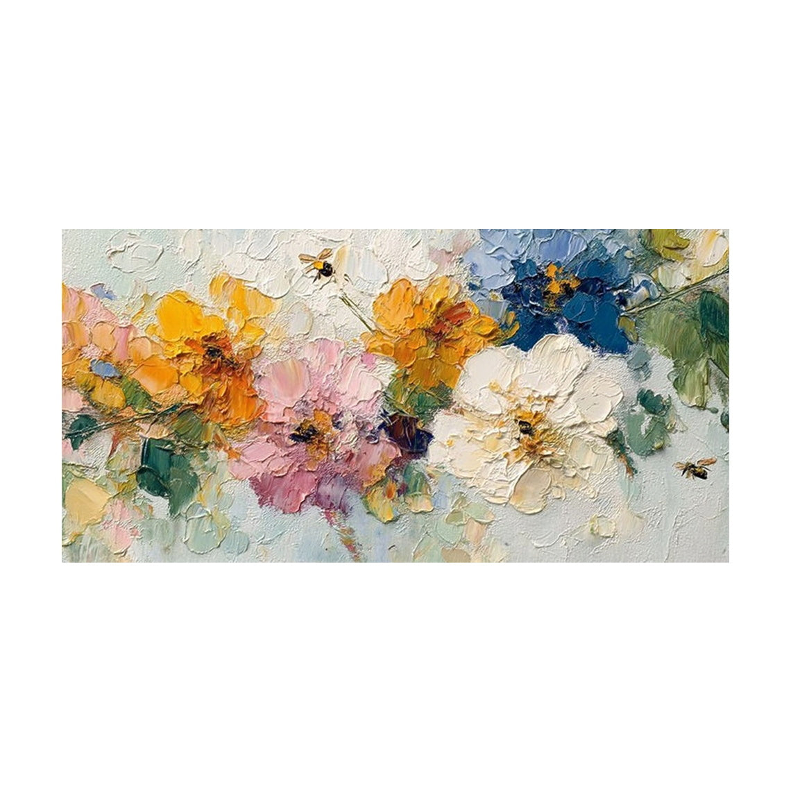 3D Impasto Textured Painting Colorful Floral Bouquet with Bees Tactile Surface Artwork AURA447