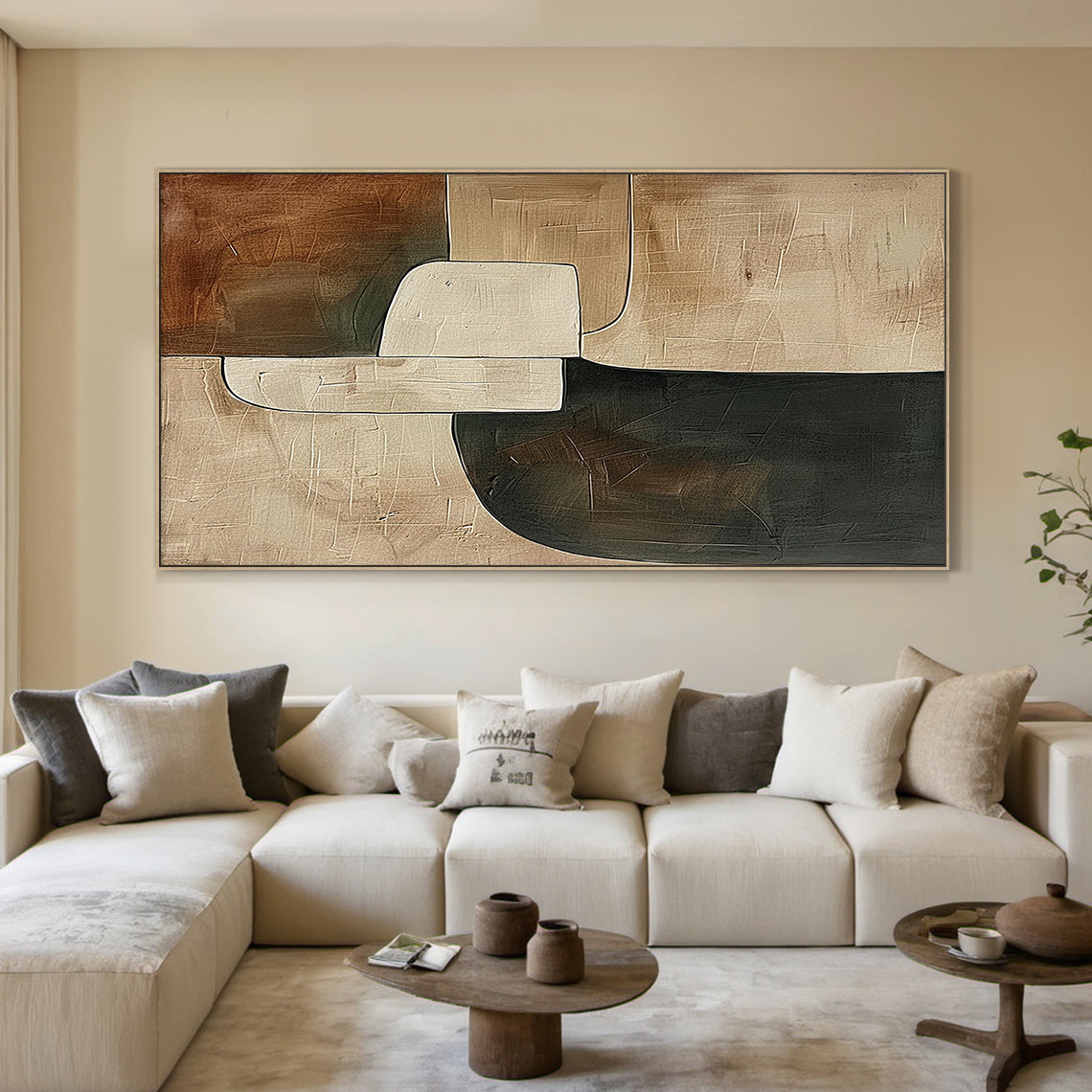 Earthen Silence — Textured Abstract in Clay & Charcoal – AURA108(Horizontal)