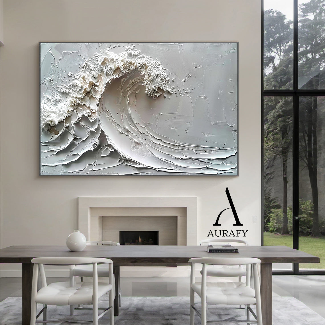 3D Textured Gray Wave Modern Organic Impasto Tactile Sculpted Knife Strokes Artwork AURA521