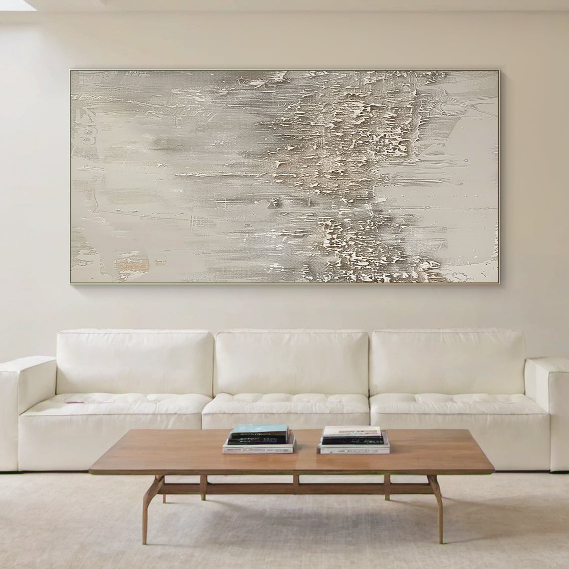 Distressed Drip Canvas – Soft Gray & Cream Tones – AURA024(Vertical)