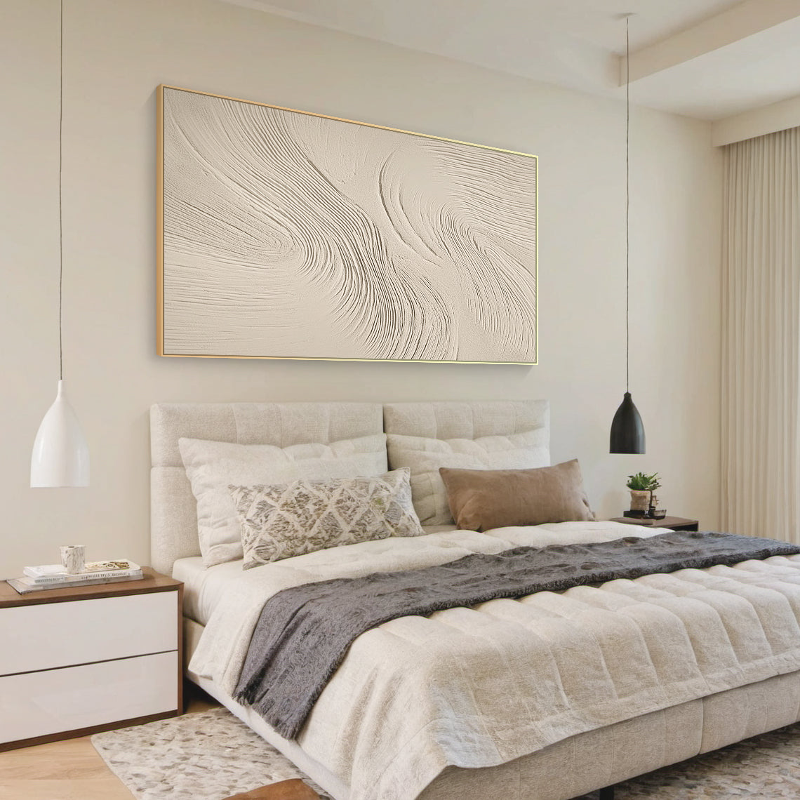 Swirling Textural Canvas-Warm Cream Tones-AURA049