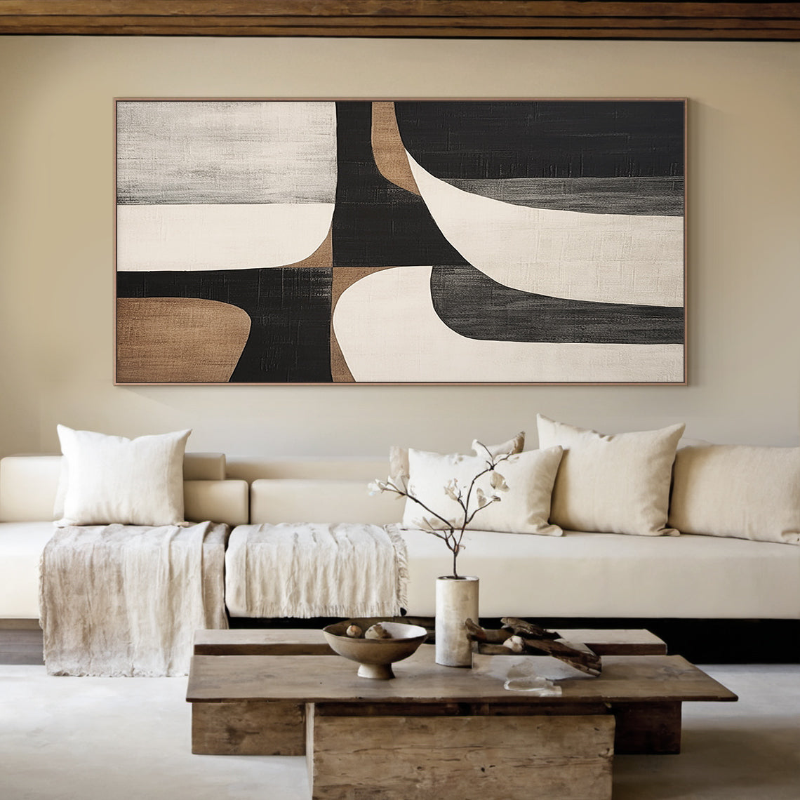 Geometric Balance Neutral Earth Abstract Wall Art-AURA051