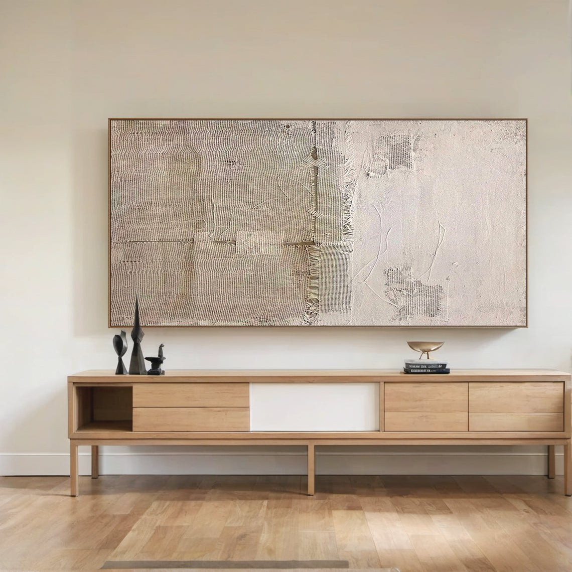 Woven Texture Canvas – Natural Linen & Cream Tones – AURA028(Vertical)