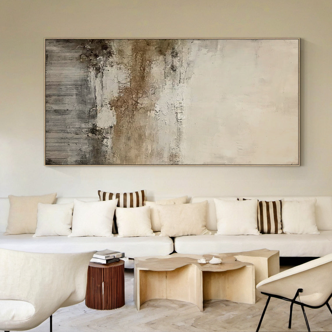 Weathered Horizon Wall Art-Cream & Smoky Taupe Tones-AURA015