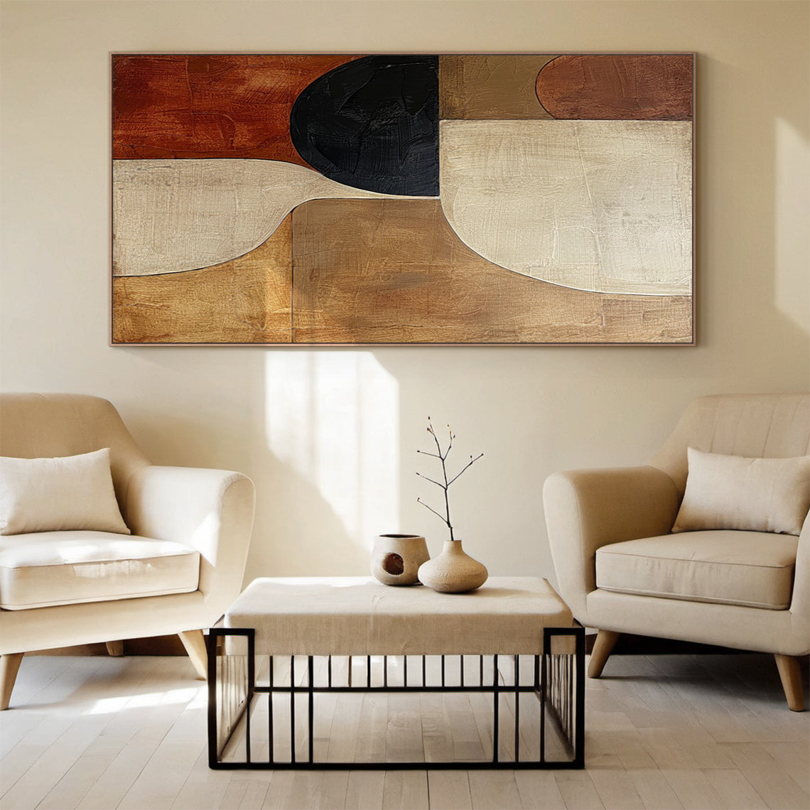 Earthen Harmony wall art-Ochre, Ivory & Onyx-AURA054