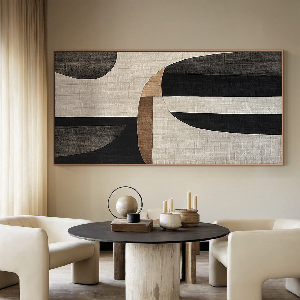 Curved Harmony Black Brown Texture Wall Art-AURA053